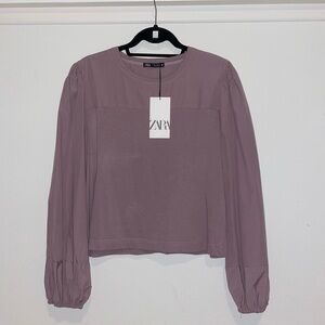 Zara Purple Puff Sleeve Boxy Blouse